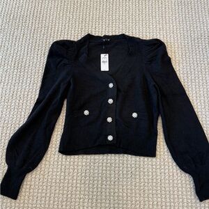 Express Elegant Black Sweater with Floral Buttons